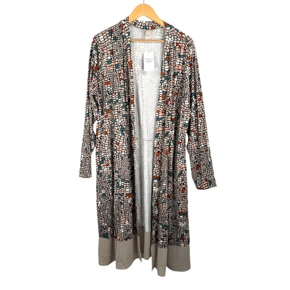 Logo Lori Goldstein oversized lagen look geo print duster beachy tan 90s sz XL - Picture 1 of 7